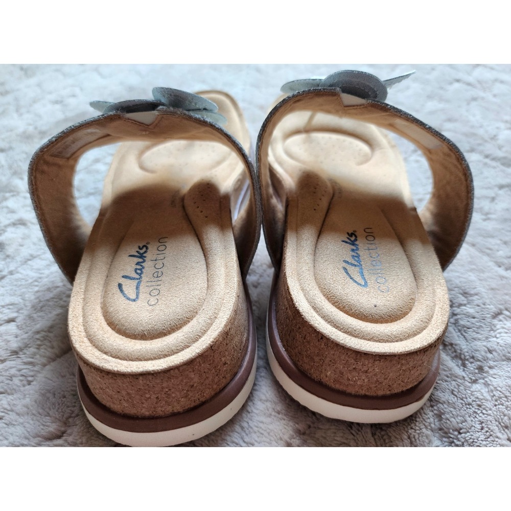 Clarks Brynn White Leather Thong Sandals Womens 6.5 Floral Applique 261651044040 - Picture 6 of 9